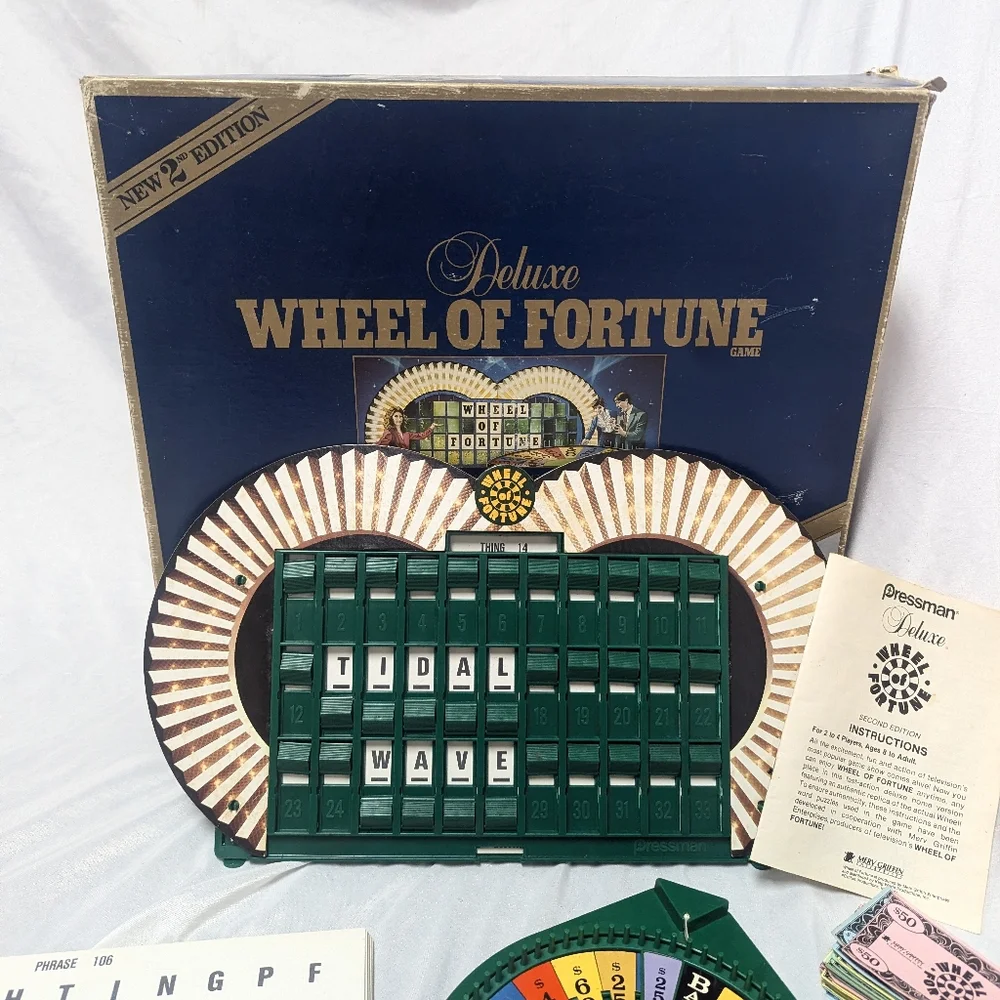 Pressman Vtg 1986 Deluxe Wheel Of Fortune Family Board Game 95% Complete Pieces